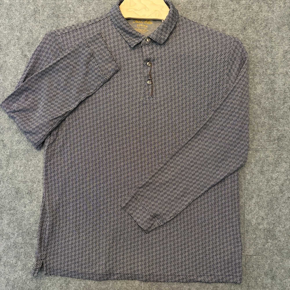 Tasso Elba Supima Cotton Mens XL Polo Long Sleeve Black Geometric Print Preppy‎